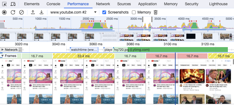 DevTools Performance recording